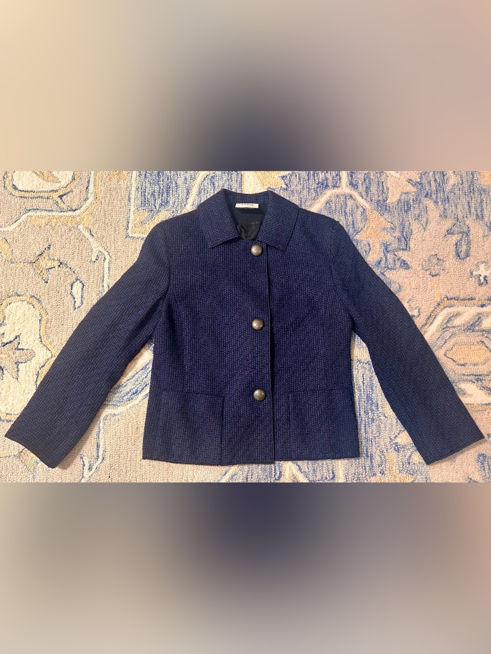Akris Punto Blue Button Front Lined Wool Blend Jacket 4 Cropped Quiet Luxury - Picture 2 of 10